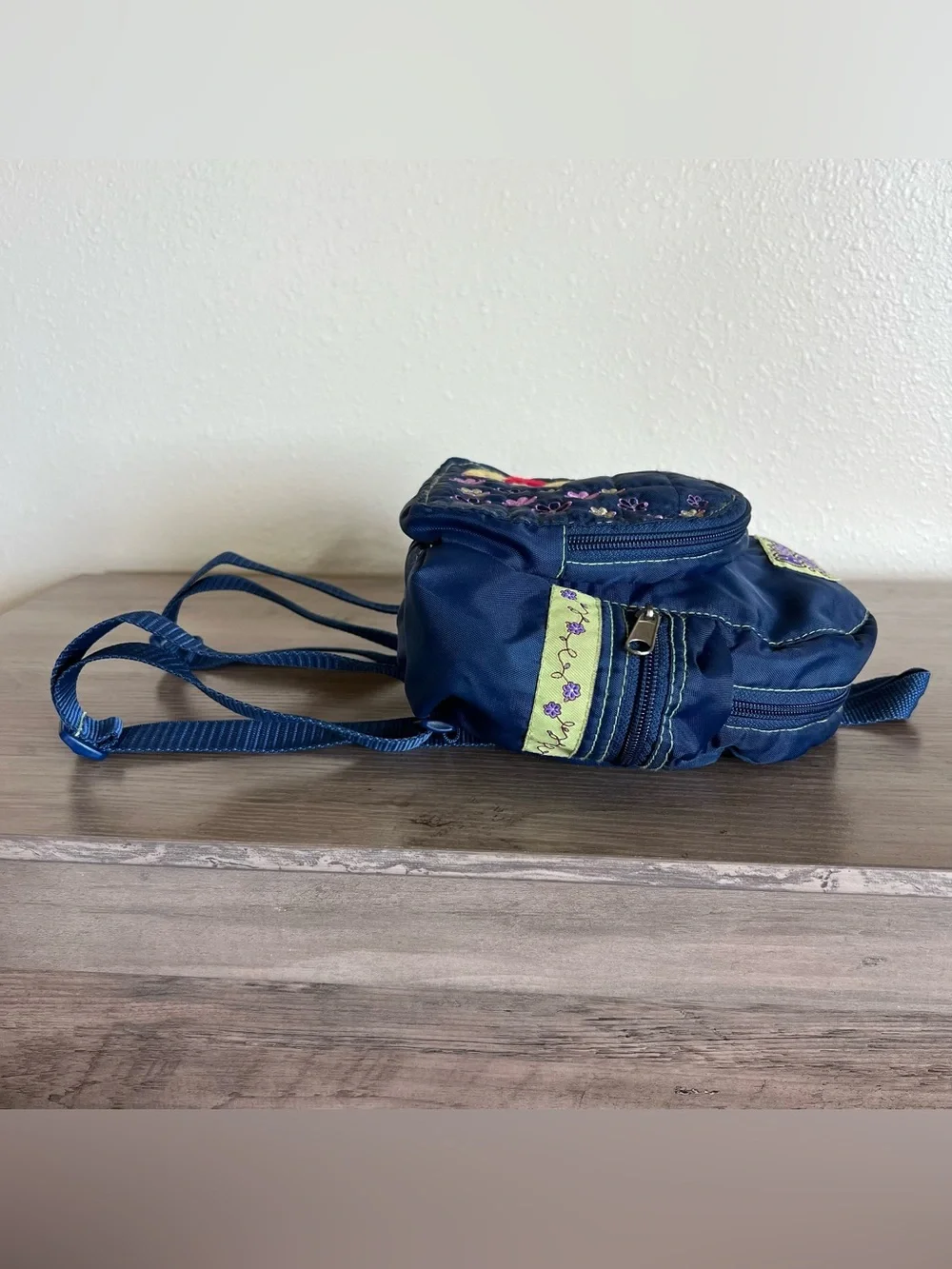 VTG Disney Winnie the Pooh Mini Backpack 90’s Y2K Blue Nylon Side Zip Pockets